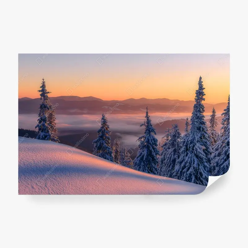 Wall mural snowy mountain sunrise