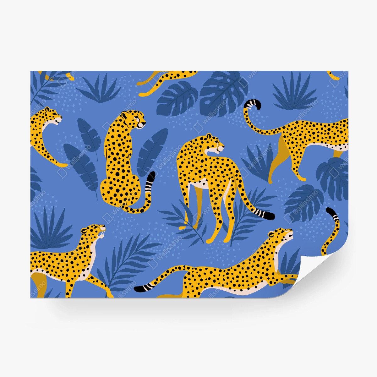 Wall mural playful cheetah pattern on blue background • Wallissimo®
