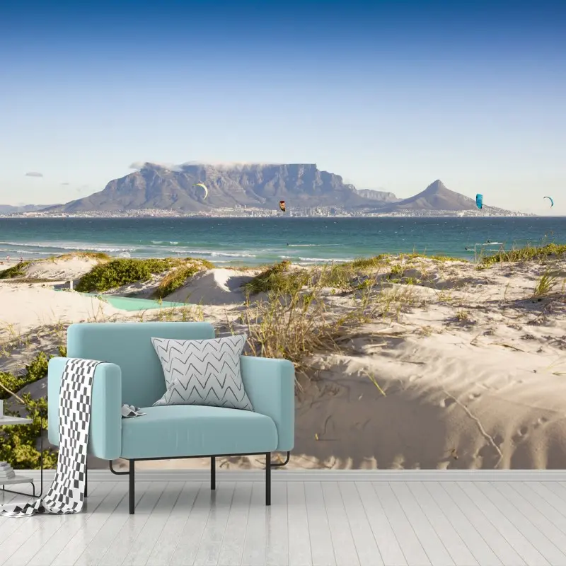 Wall mural sunlit dunes and Table Mountain panorama