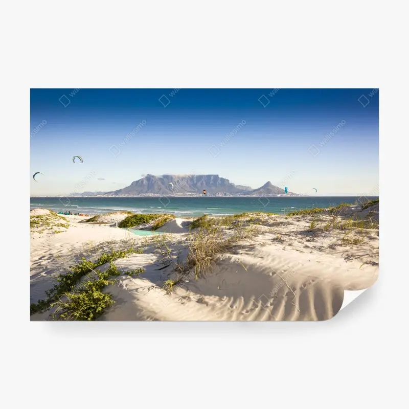 Wall mural sunlit dunes and Table Mountain panorama