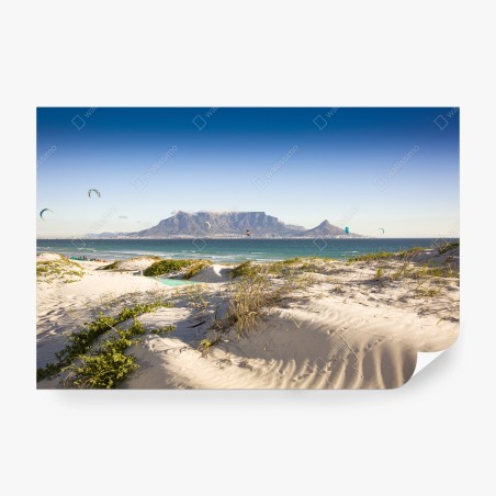 Wall mural sunlit dunes and Table Mountain panorama • Wallissimo®