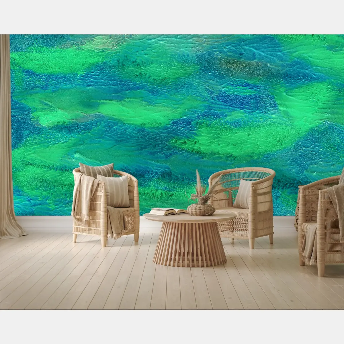 Wall mural turquoise ocean abstract watercolor • Wallissimo®