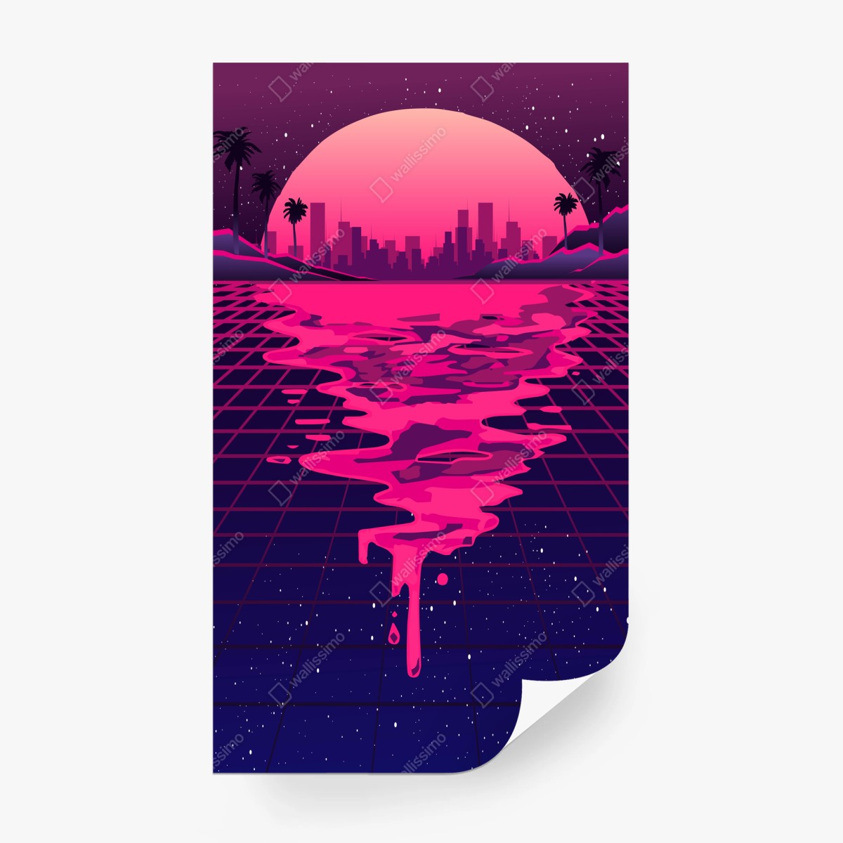 Wall mural neon synthwave sunset cityscape • Wallissimo® Wall mural neon synthwave sunset cityscape • Wallissimo®