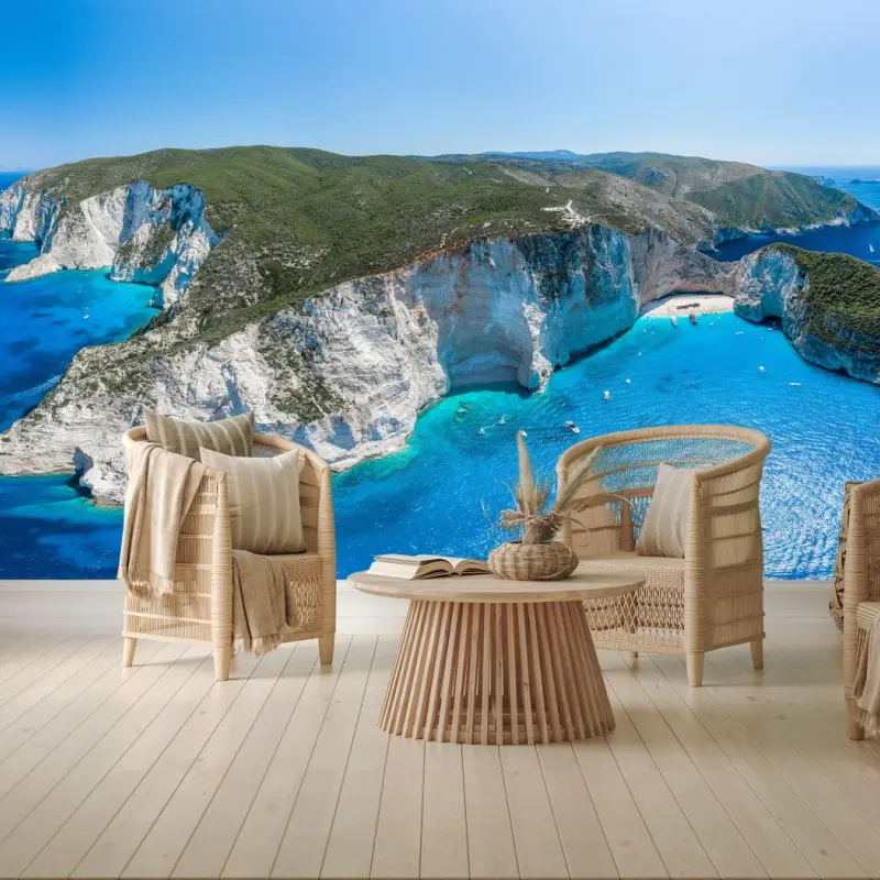 Wall mural azure cliffside island panorama
