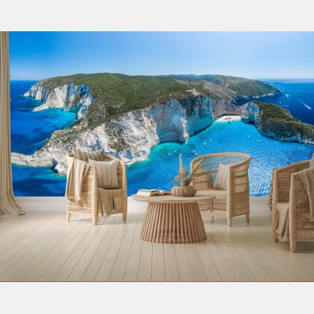 Wall mural azure cliffside island panorama • Wallissimo®