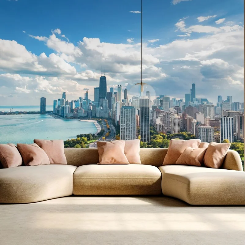 Wall mural lakefront city skyline panorama • Wallissimo® Wall mural lakefront city skyline panorama • Wallissimo®