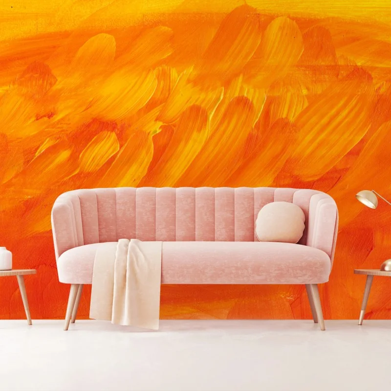 Wall mural warm orange abstract brushstrokes