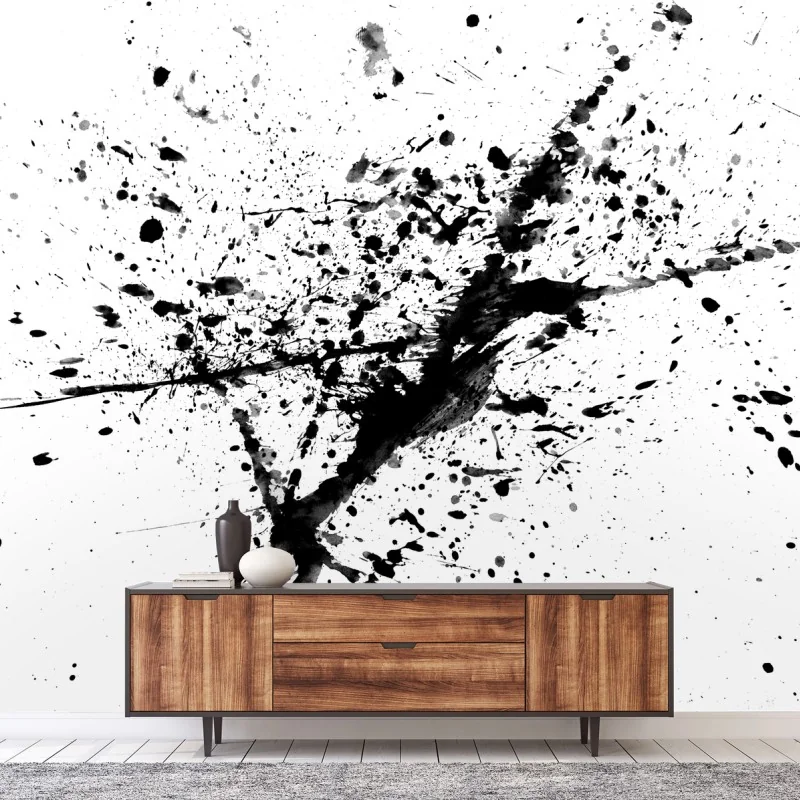 Wall mural black ink splatter abstract art