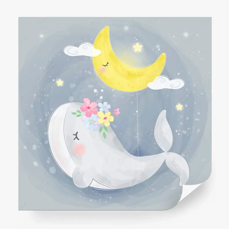 Wall mural sleepy moon whale nursery illustration