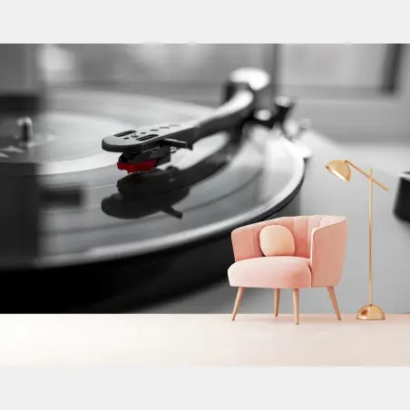 Wall mural vintage vinyl turntable close-up • Wallissimo®