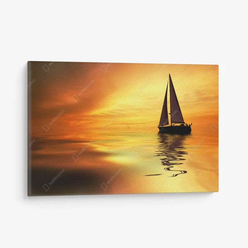 Canvas print sailboat at golden sunset