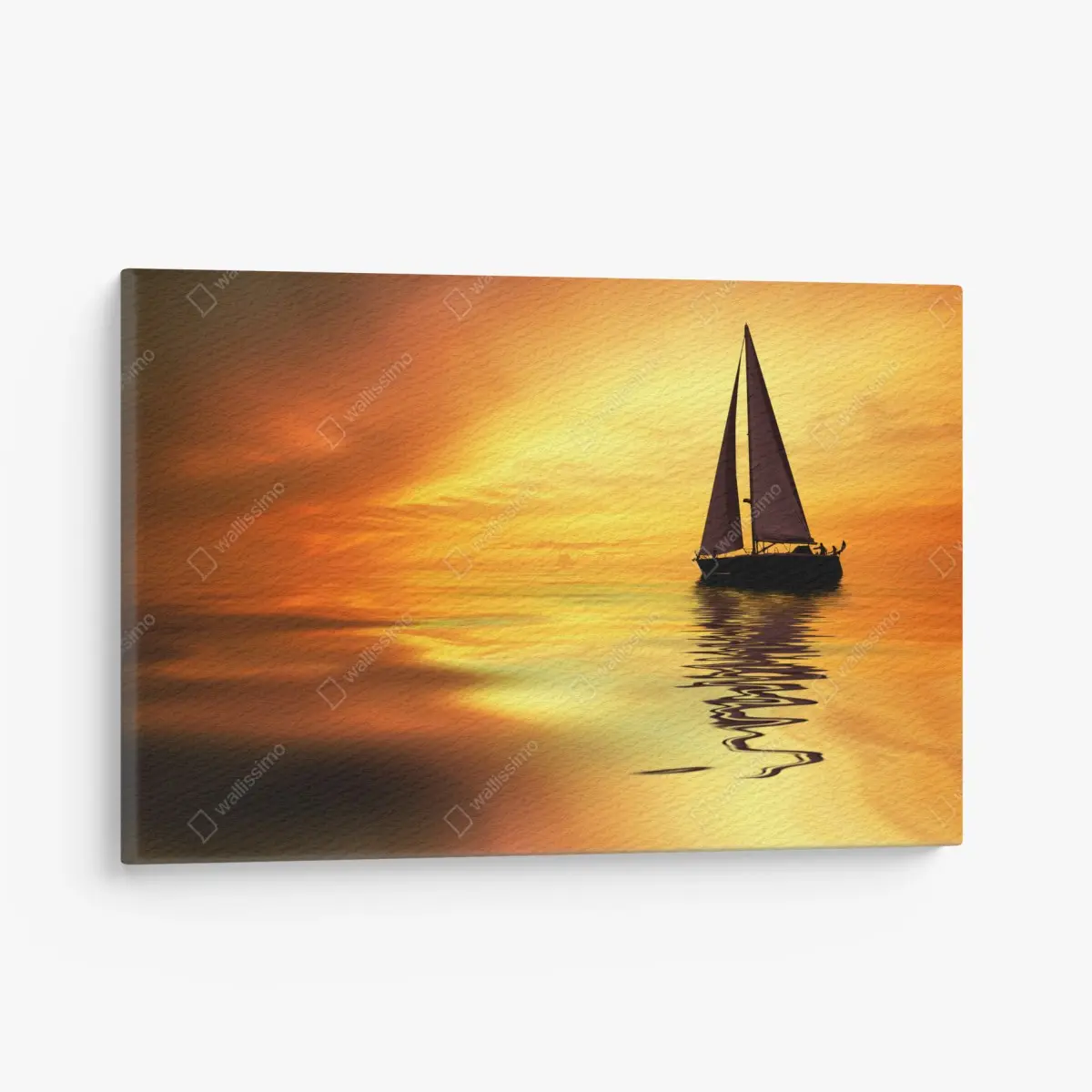 Canvas print sailboat at golden sunset • Wallissimo®