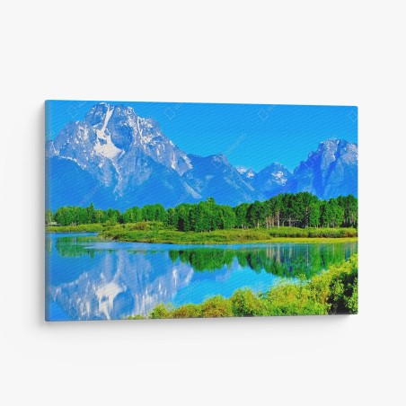 Canvas print serene mountain lake reflection • Wallissimo®