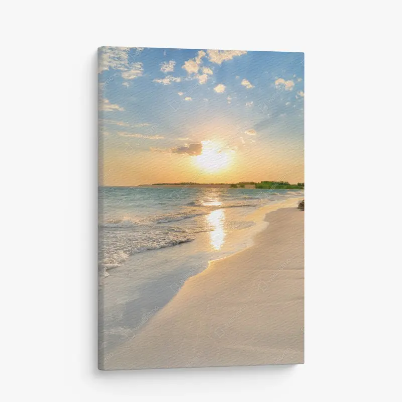 Canvas print sunlit beach at golden hour