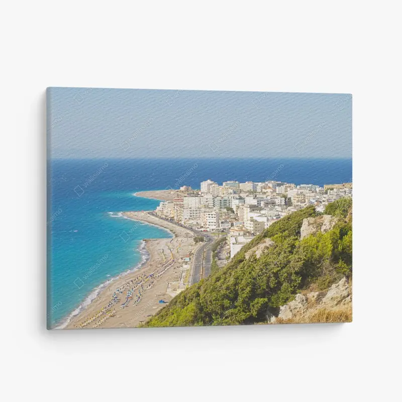Canvas print Rhodes seaside cityscape panorama
