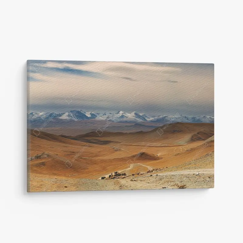 Canvas print vast Mongolian steppe with nomadic cattle
