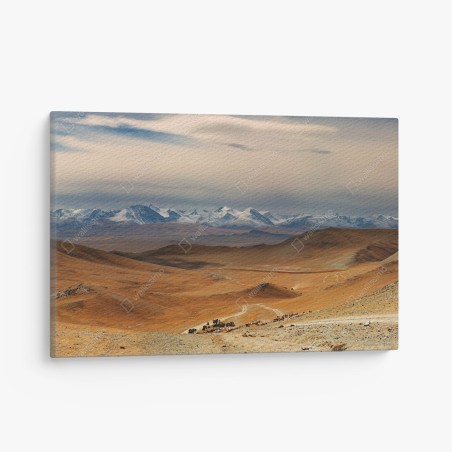 Canvas print vast Mongolian steppe with nomadic cattle • Wallissimo®