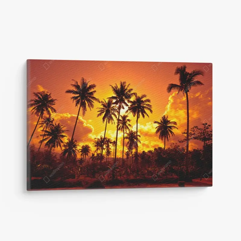Canvas print tropical sunset palm silhouettes