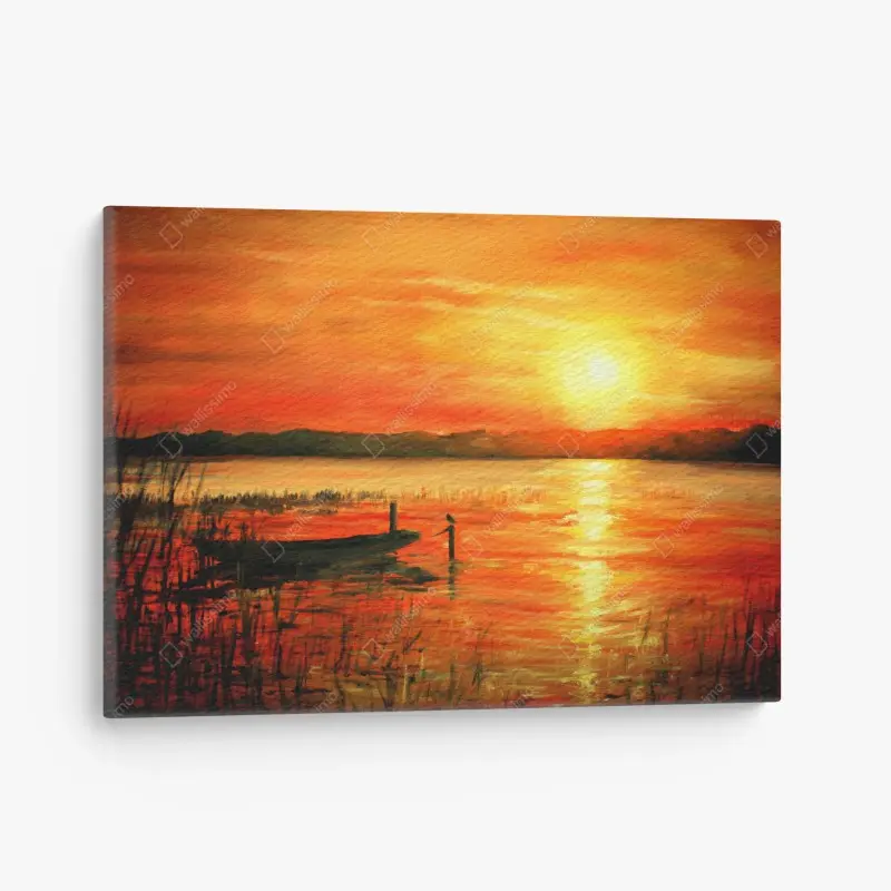 Canvas print golden sunset over tranquil lake