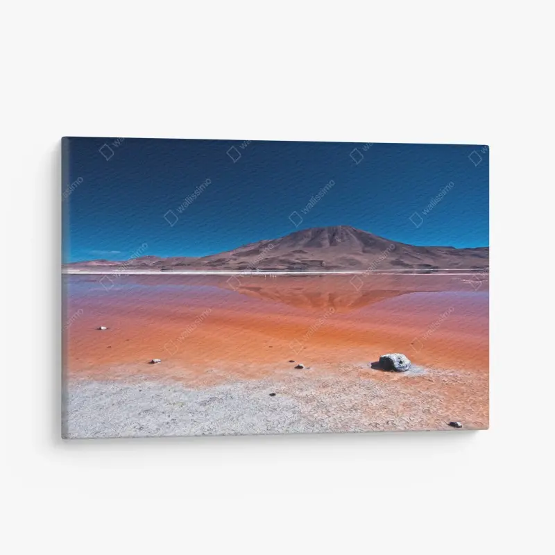 Canvas print mirrored mountain over red salt lake
