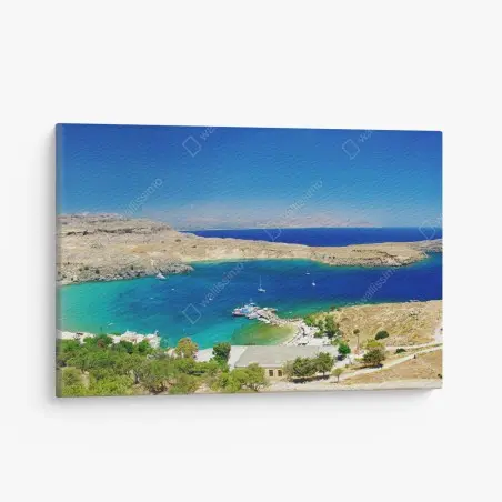 Canvas print sunlit turquoise bay panorama • Wallissimo®