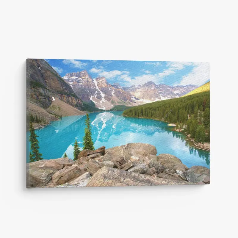 Canvas print turquoise mountain lake with pine forest