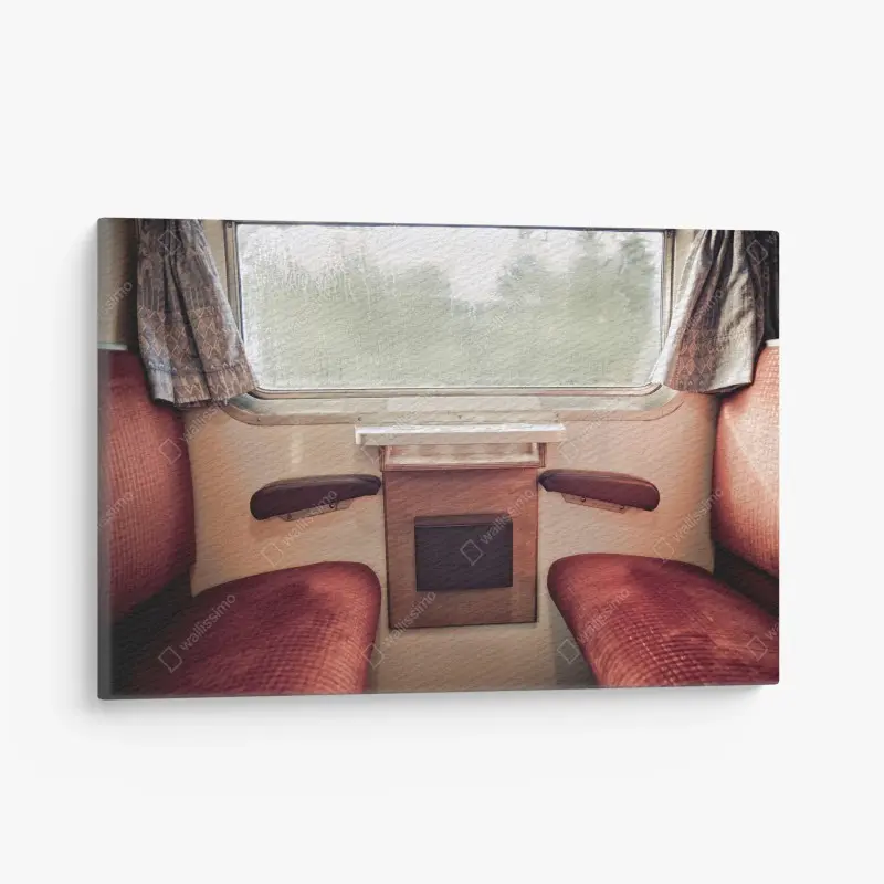 Canvas print vintage train compartment with rainy window