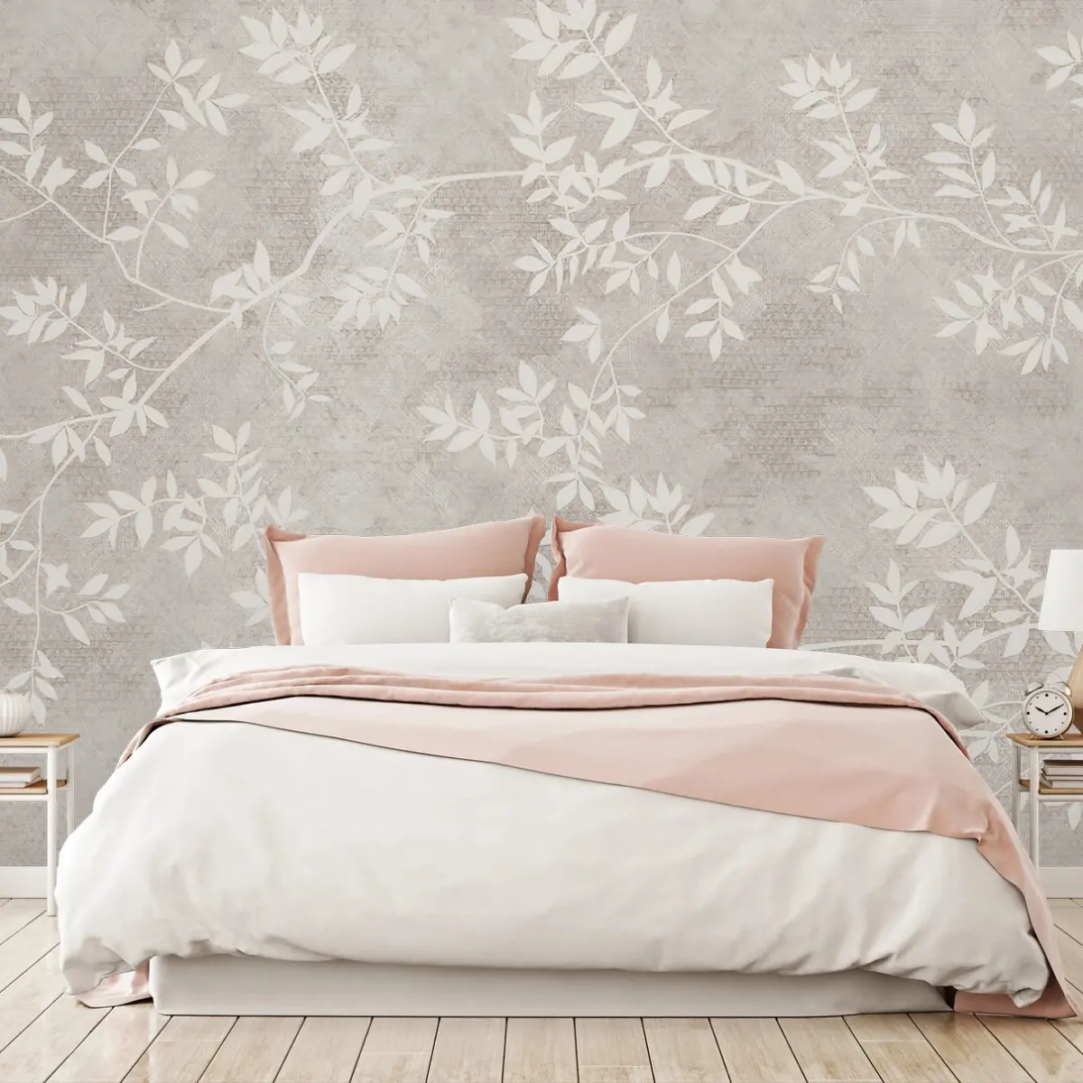 Wall mural LEAF NEUTRAL BOTANICAL SUBTLE ELEGANT FOR BEDROOM • Wallissimo®