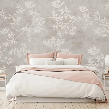 Wall mural LEAF NEUTRAL BOTANICAL SUBTLE ELEGANT FOR BEDROOM • Wallissimo®