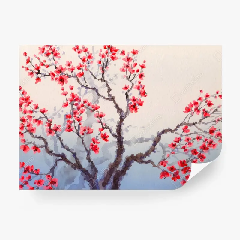 Wall mural RED CHERRY BLOSSOM TREE SPRING FOR LIVING ROOM