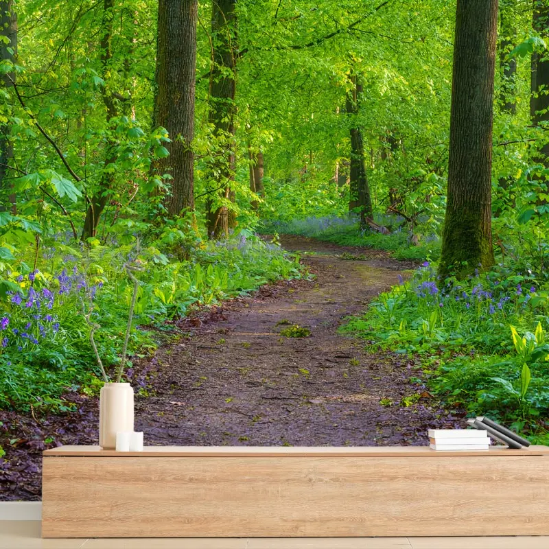 Wall mural FOREST PATH TREES GREEN BLUE FOR LIVING ROOM