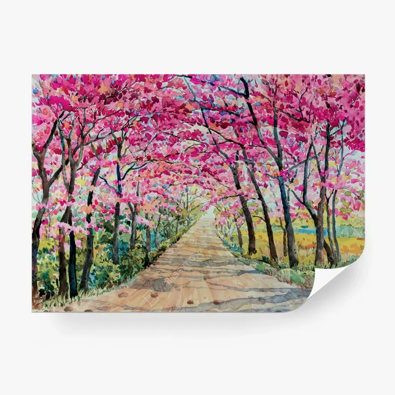 Wall mural CHERRY PINK SPRING ROAD SCENE FOR LIVING ROOM