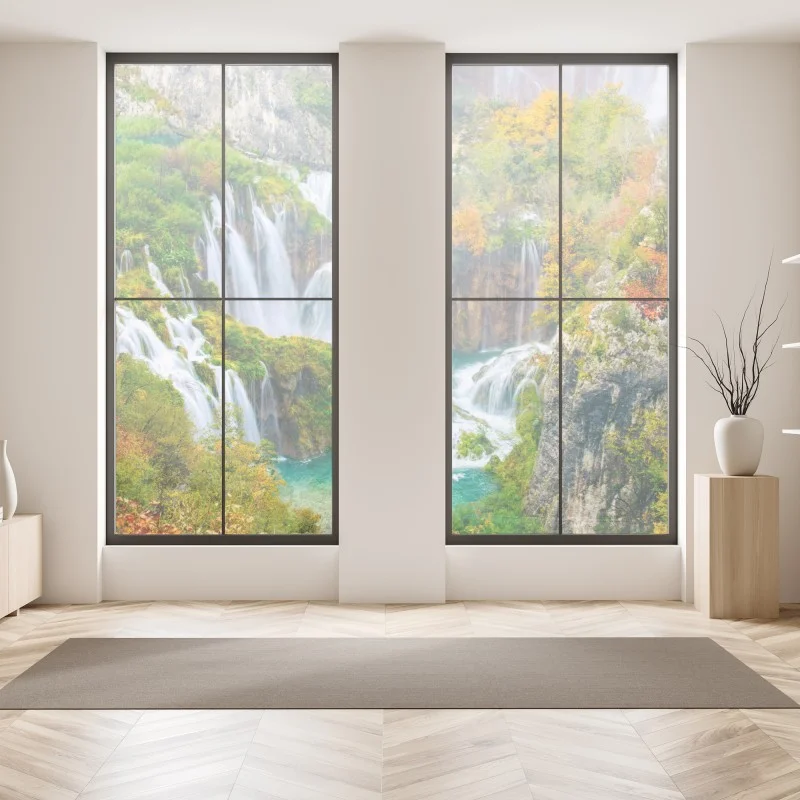 Window decal turquoise waterfall in autumn ⁕ Wallissimo®
