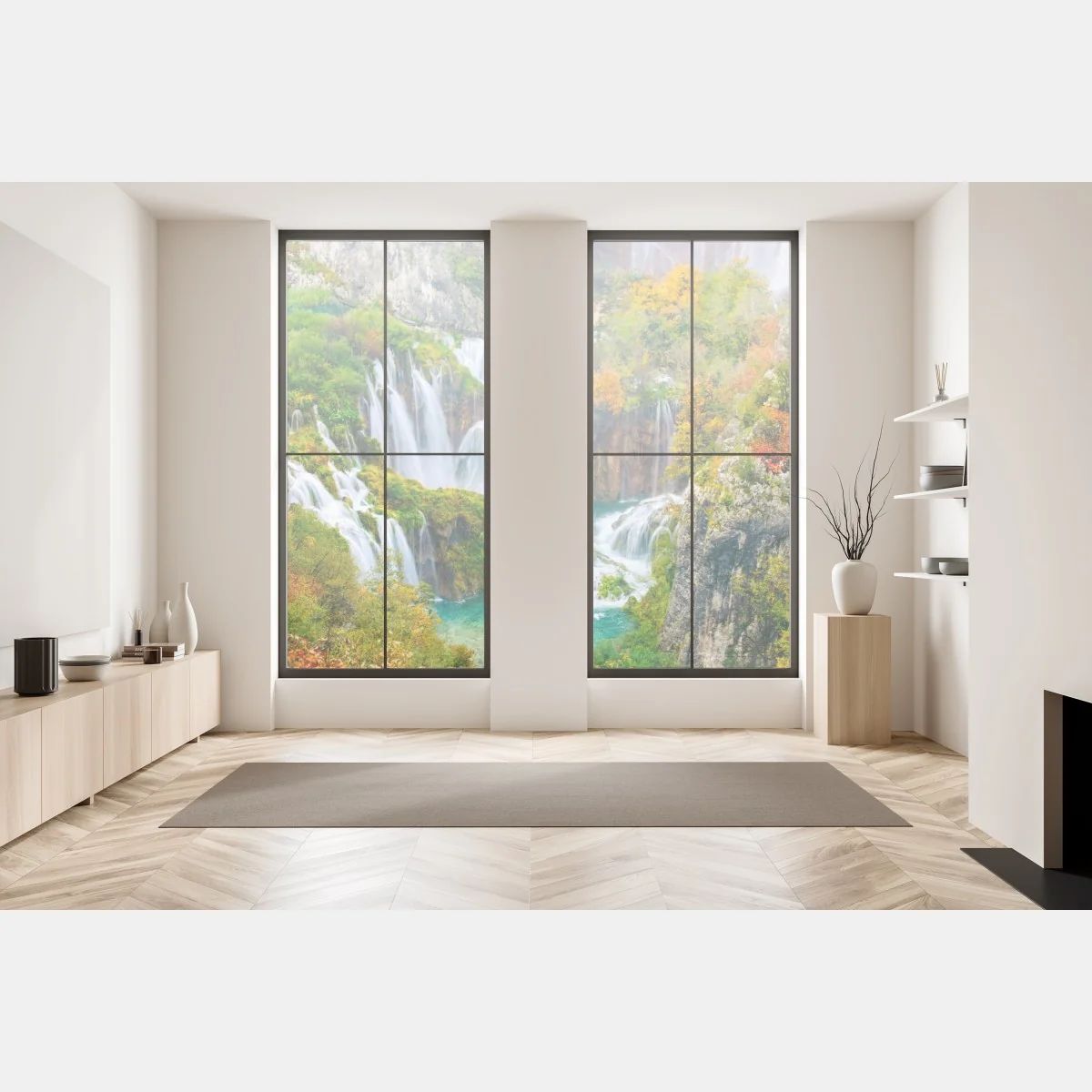 Window decal turquoise waterfall in autumn • Wallissimo®