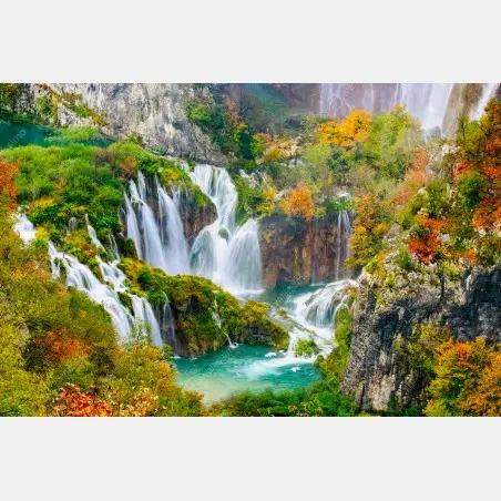 Window decal turquoise waterfall in autumn • Wallissimo®