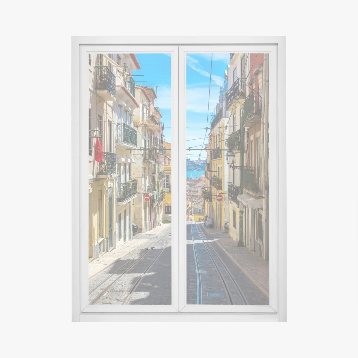 Window decal old Lisbon street on a summer day • Wallissimo® Window decal old Lisbon street on a summer day • Wallissimo®