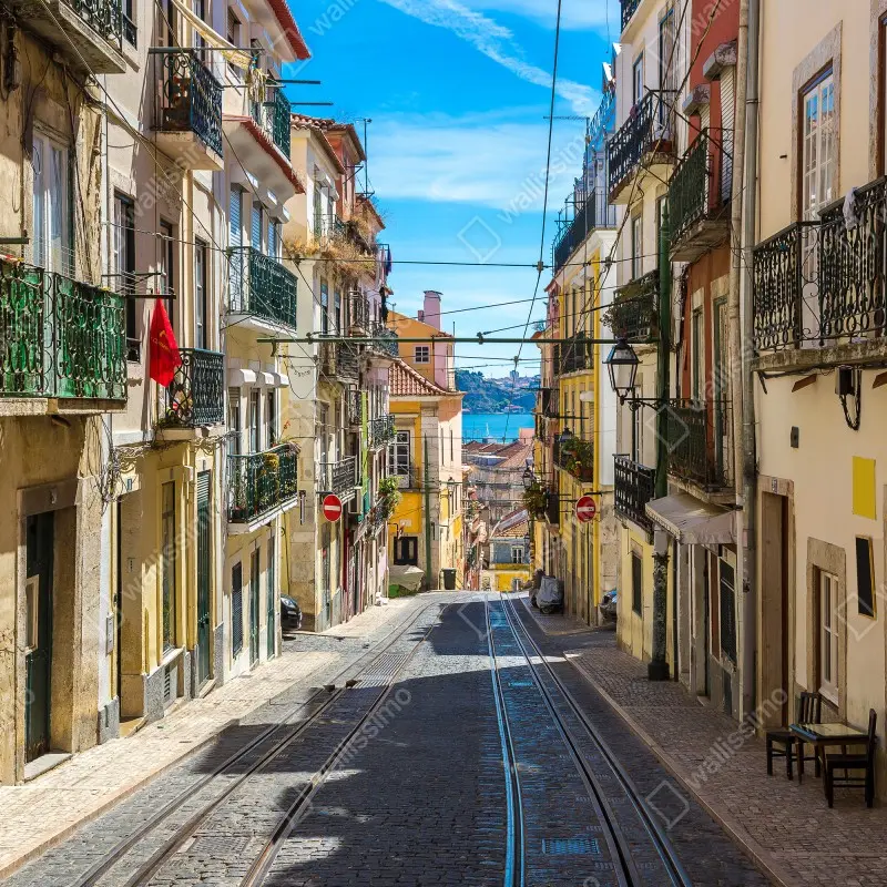 Window decal old Lisbon street on a summer day • Wallissimo®