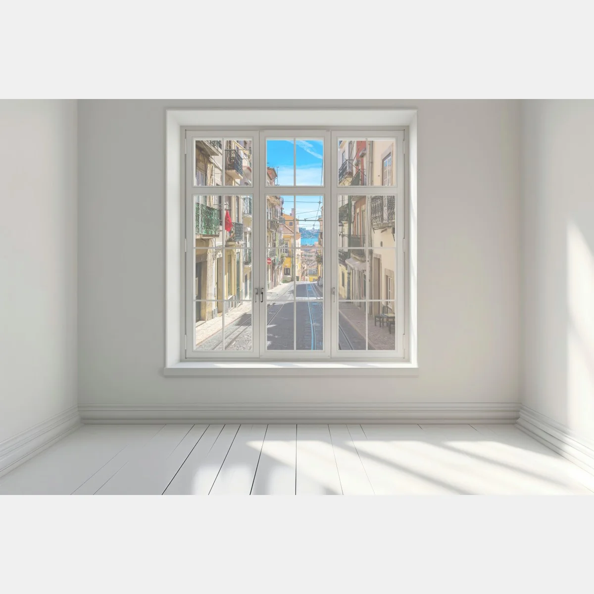 Window decal old Lisbon street on a summer day • Wallissimo® Window decal old Lisbon street on a summer day • Wallissimo®