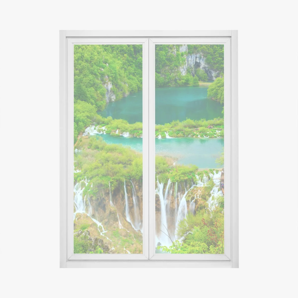 Window decal lush waterfall and turquoise lakes panorama ⁕ Wallissimo® Window decal lush waterfall and turquoise lakes panorama ⁕ Wallissimo®