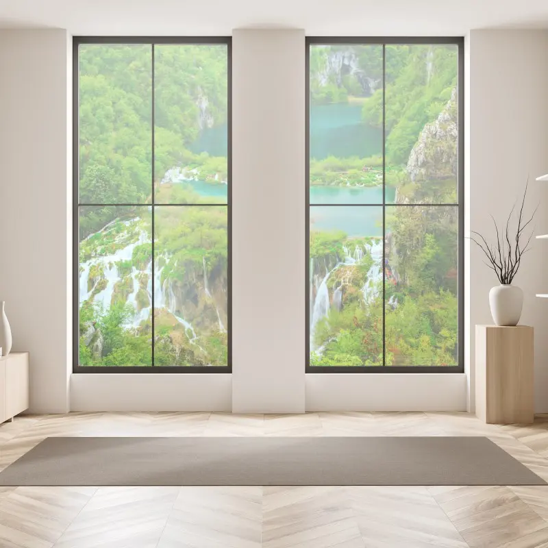 Window decal lush waterfall and turquoise lakes panorama ⁕ Wallissimo® Window decal lush waterfall and turquoise lakes panorama ⁕ Wallissimo®