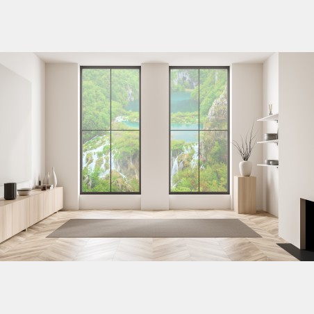 Window decal lush waterfall and turquoise lakes panorama • Wallissimo®
