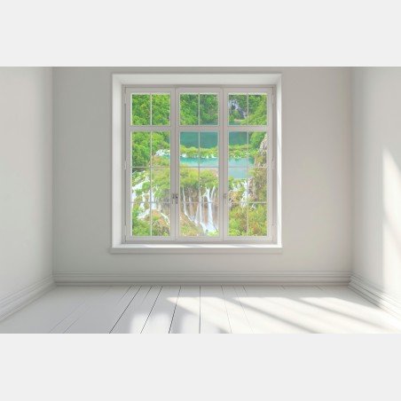 Window decal lush waterfall and turquoise lakes panorama • Wallissimo®