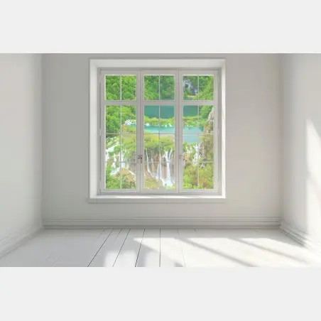 Window decal lush waterfall and turquoise lakes panorama • Wallissimo®