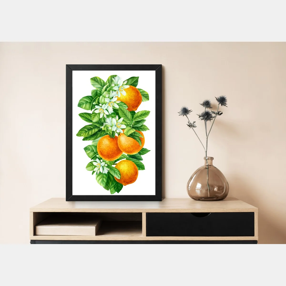 Poster citrus blossoms and ripe oranges • Wallissimo® Poster citrus blossoms and ripe oranges • Wallissimo®