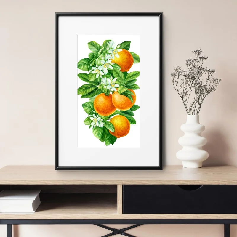 Poster citrus blossoms and ripe oranges • Wallissimo®
