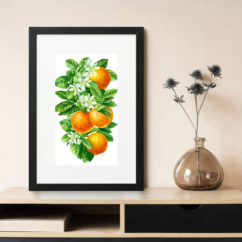 Poster citrus blossoms and ripe oranges • Wallissimo®