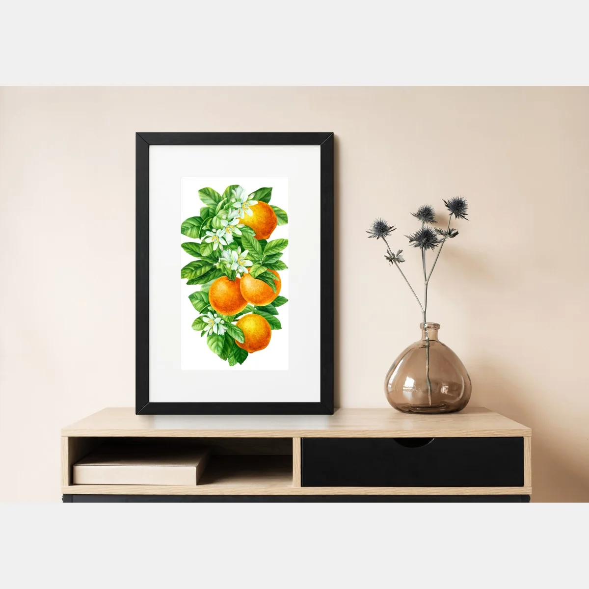 Poster citrus blossoms and ripe oranges • Wallissimo® Poster citrus blossoms and ripe oranges • Wallissimo®