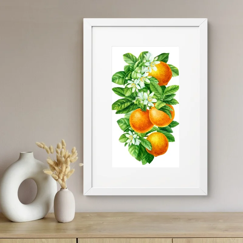 Poster citrus blossoms and ripe oranges • Wallissimo®